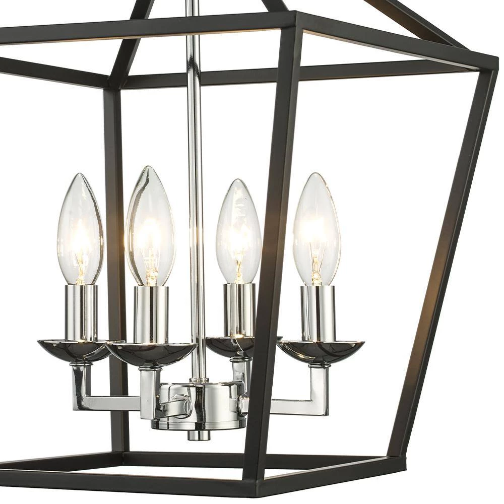 Weyburn 16.5 in. 4-Light Black and Polished Chrome Lantern Farmhouse Semi-Flush Mount Kitchen Ceiling Light Fixture by Home Decorators Collection 10 Weyburn 16.5 in. 4-Light Black and Polished Chrome Lantern Farmhouse Semi-Flush Mount Kitchen Ceiling Light Fixture by Home Decorators Collection - Image 8