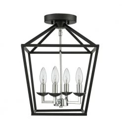 Weyburn 16.5 in. 4-Light Black and Polished Chrome Lantern Farmhouse Semi-Flush Mount Kitchen Ceiling Light Fixture by Home Decorators Collection