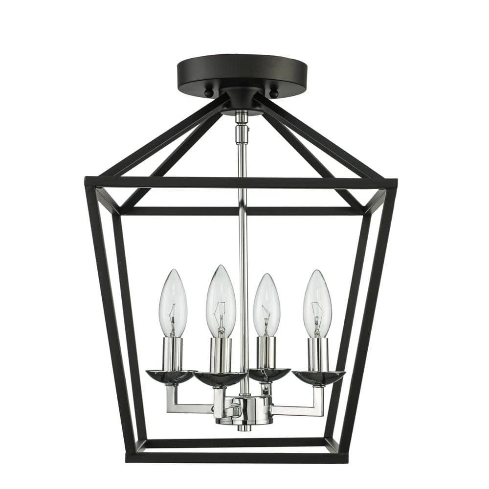 Weyburn 16.5 in. 4-Light Black and Polished Chrome Lantern Farmhouse Semi-Flush Mount Kitchen Ceiling Light Fixture by Home Decorators Collection 3 Weyburn 16.5 in. 4-Light Black and Polished Chrome Lantern Farmhouse Semi-Flush Mount Kitchen Ceiling Light Fixture by Home Decorators Collection