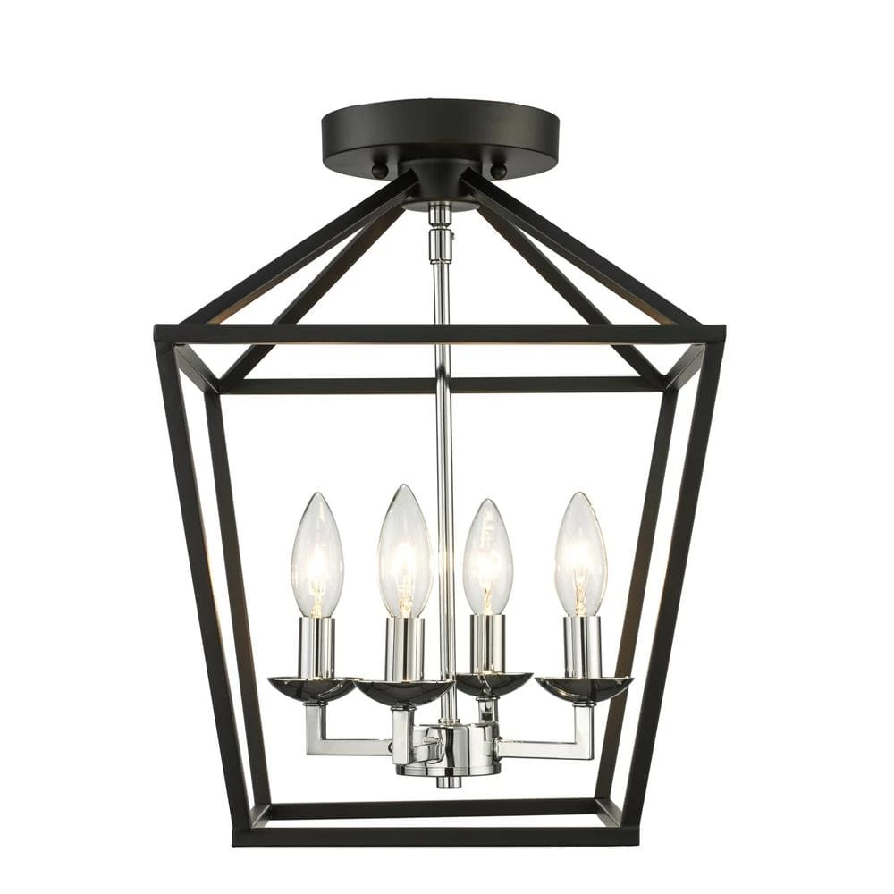 Weyburn 16.5 in. 4-Light Black and Polished Chrome Lantern Farmhouse Semi-Flush Mount Kitchen Ceiling Light Fixture by Home Decorators Collection 8 Weyburn 16.5 in. 4-Light Black and Polished Chrome Lantern Farmhouse Semi-Flush Mount Kitchen Ceiling Light Fixture by Home Decorators Collection - Image 6