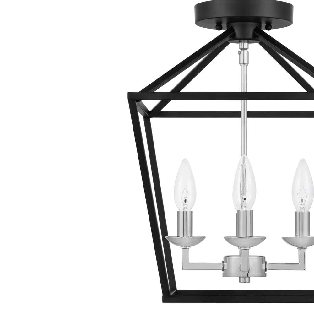 Weyburn 16.5 in. 4-Light Black and Polished Chrome Lantern Farmhouse Semi-Flush Mount Kitchen Ceiling Light Fixture by Home Decorators Collection 6 Weyburn 16.5 in. 4-Light Black and Polished Chrome Lantern Farmhouse Semi-Flush Mount Kitchen Ceiling Light Fixture by Home Decorators Collection - Image 4