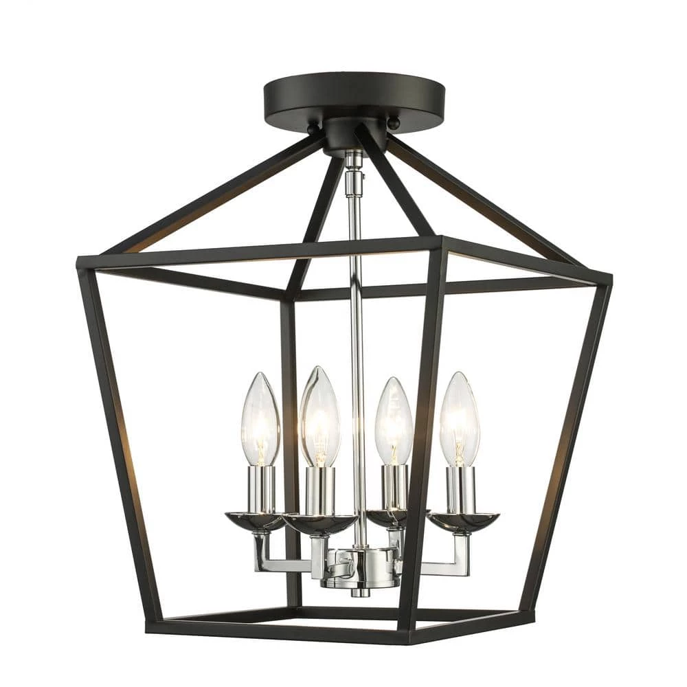 Weyburn 16.5 in. 4-Light Black and Polished Chrome Lantern Farmhouse Semi-Flush Mount Kitchen Ceiling Light Fixture by Home Decorators Collection 9 Weyburn 16.5 in. 4-Light Black and Polished Chrome Lantern Farmhouse Semi-Flush Mount Kitchen Ceiling Light Fixture by Home Decorators Collection - Image 7