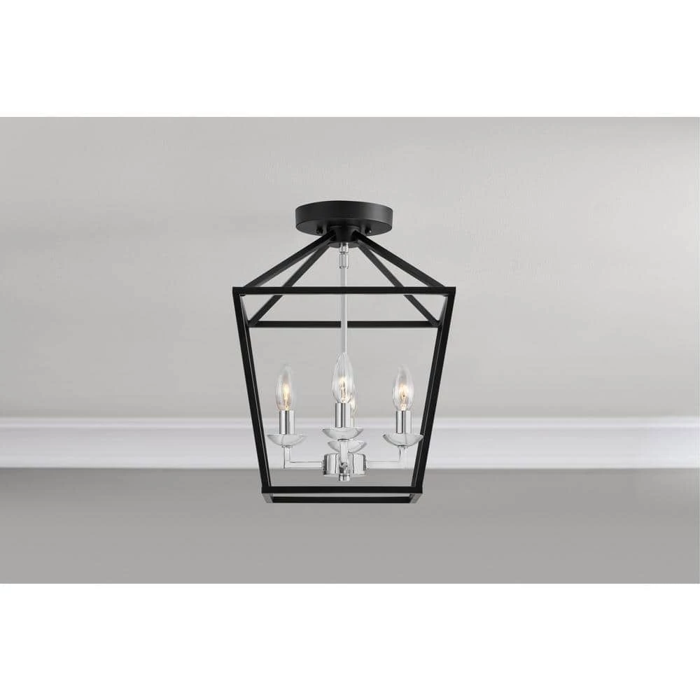 Weyburn 16.5 in. 4-Light Black and Polished Chrome Lantern Farmhouse Semi-Flush Mount Kitchen Ceiling Light Fixture by Home Decorators Collection 4 Weyburn 16.5 in. 4-Light Black and Polished Chrome Lantern Farmhouse Semi-Flush Mount Kitchen Ceiling Light Fixture by Home Decorators Collection - Image 2