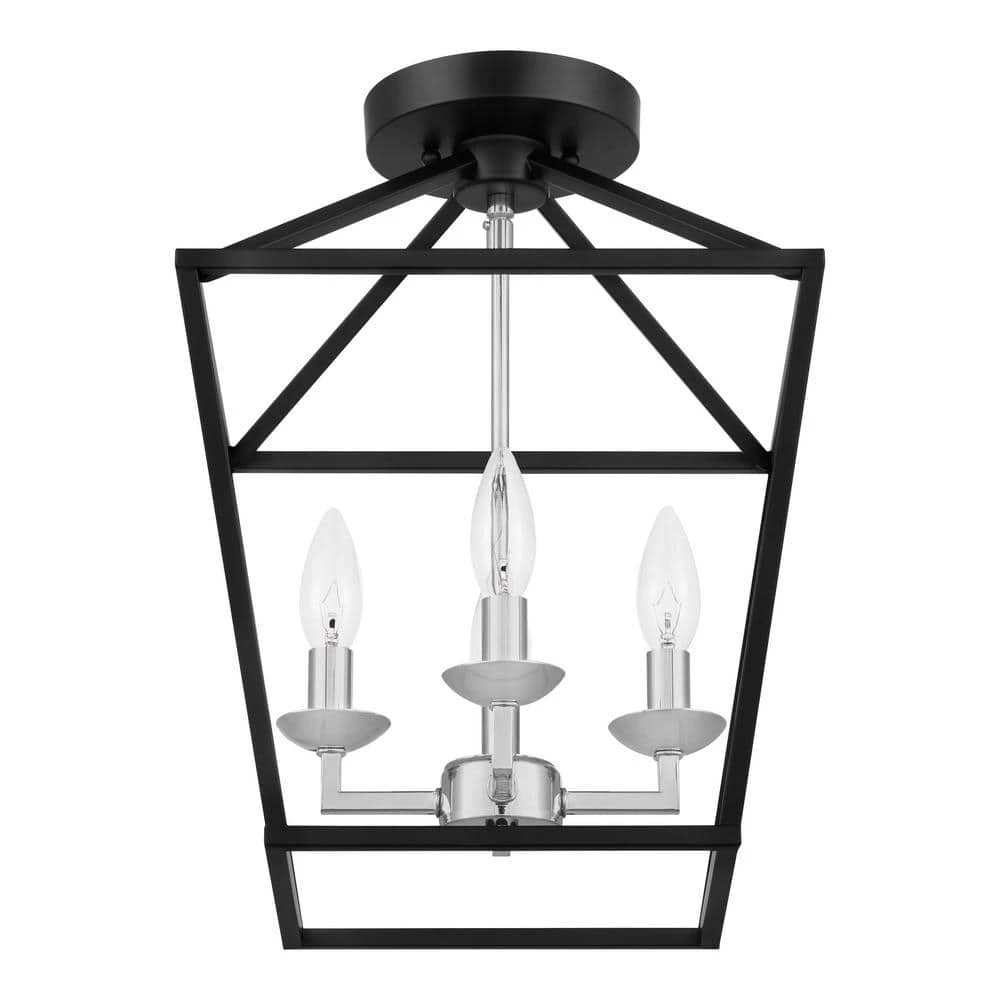 Weyburn 16.5 in. 4-Light Black and Polished Chrome Lantern Farmhouse Semi-Flush Mount Kitchen Ceiling Light Fixture by Home Decorators Collection 13 Weyburn 16.5 in. 4-Light Black and Polished Chrome Lantern Farmhouse Semi-Flush Mount Kitchen Ceiling Light Fixture by Home Decorators Collection - Image 11