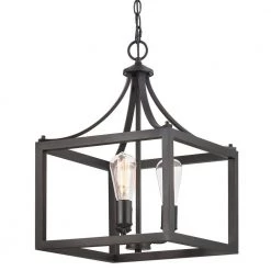 Boswell Quarter 14 in. 3-Light Distressed Black Farmhouse Square Pendant Light by Home Decorators Collection -Outlet Home Decorators Collection Store black home decorators collection chandeliers 7948hdcdbdi 4f 1000