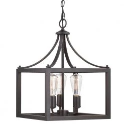 Boswell Quarter 14 in. 3-Light Distressed Black Farmhouse Square Pendant Light by Home Decorators Collection