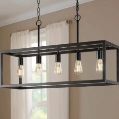 Boswell Quarter 34 in. 5-Light Distressed Black Farmhouse Linear Chandelier for Dining and Kitchen Islands by Home Decorators Collection -Outlet Home Decorators Collection Store black home decorators collection chandeliers 7965hdcdbdi 40 1000