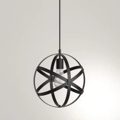 Orbit 1-Light Black Mini Pendant with Black Metal Strap Design and Bulb Included by Home Decorators Collection -Outlet Home Decorators Collection Store black home decorators collection chandeliers hdp12107orb 31 1000