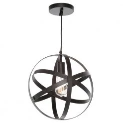 Orbit 1-Light Black Mini Pendant with Black Metal Strap Design and Bulb Included by Home Decorators Collection -Outlet Home Decorators Collection Store black home decorators collection chandeliers hdp12107orb 4f 1000