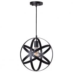 Orbit 1-Light Black Mini Pendant with Black Metal Strap Design and Bulb Included by Home Decorators Collection