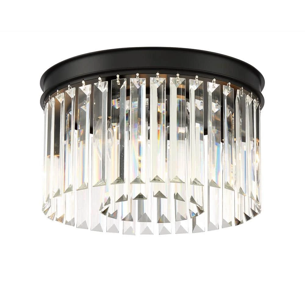 North Falls 13 in. 3-Light Black Flush Mount Light with Crystals by Home Decorators Collection 3 North Falls 13 in. 3-Light Black Flush Mount Light with Crystals by Home Decorators Collection