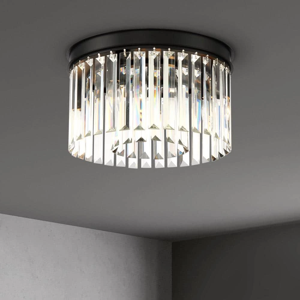 North Falls 13 in. 3-Light Black Flush Mount Light with Crystals by Home Decorators Collection 6 North Falls 13 in. 3-Light Black Flush Mount Light with Crystals by Home Decorators Collection - Image 4