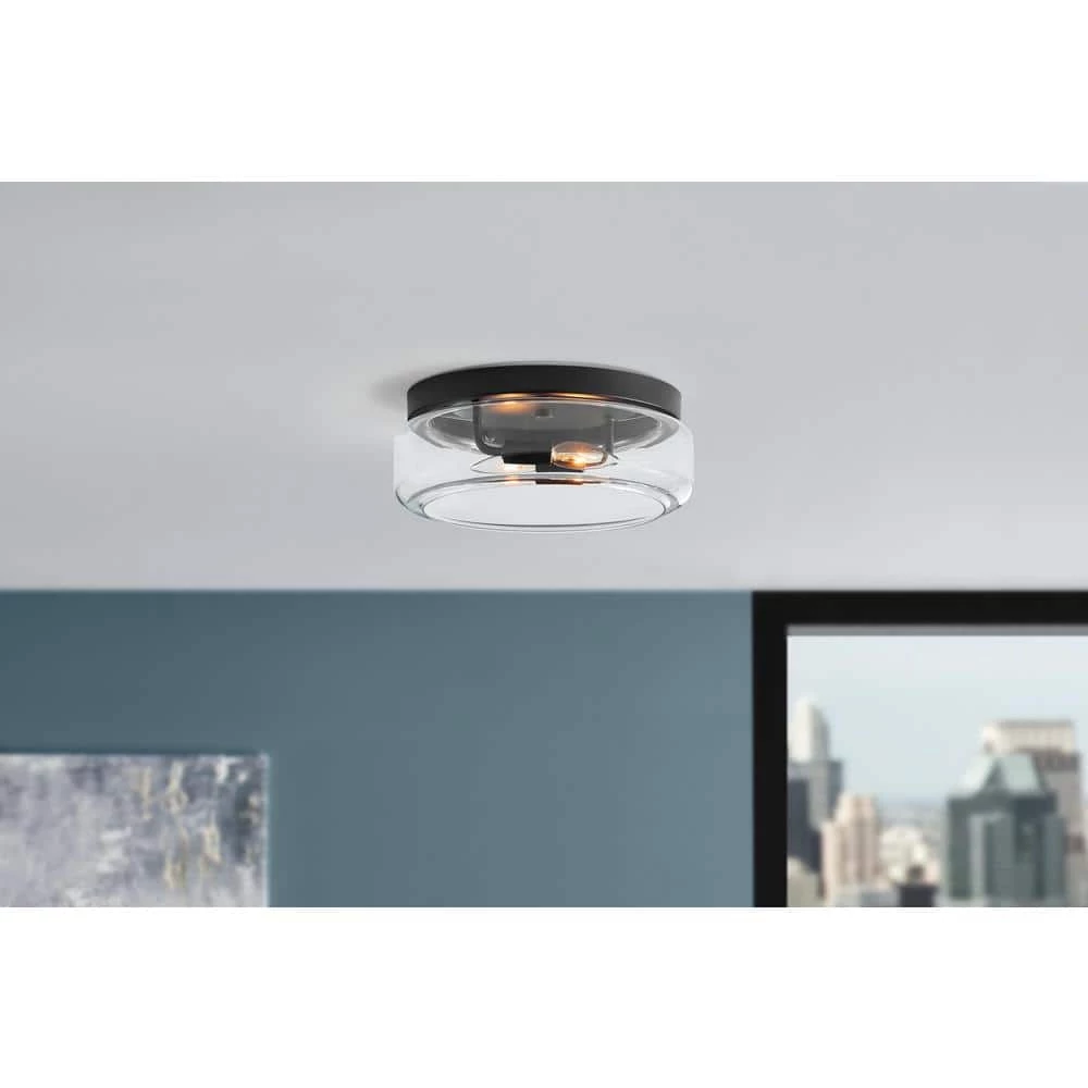 13 in. 2-Light Black Flush Mount Light by Home Decorators Collection 4 13 in. 2-Light Black Flush Mount Light by Home Decorators Collection - Image 2