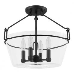Crestlane 16.5 in. 4-Light Black Semi-Flush Mount Kitchen Ceiling Light Fixture with Clear Glass by Home Decorators Collection