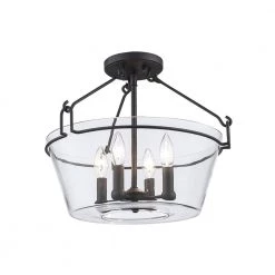 Crestlane 16.5 in. 4-Light Black Semi-Flush Mount Kitchen Ceiling Light Fixture with Clear Glass by Home Decorators Collection -Outlet Home Decorators Collection Store black home decorators collection flush mount lights c6189 c3 1000