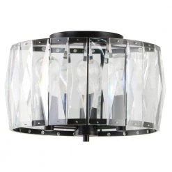 Wesbourne 3-Light Black Flush Mount with Clear Glass Crystal Shade by Home Decorators Collection
