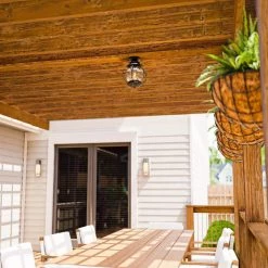 Greer 1-Light Black Outdoor Semi-Flush Mount Lantern with Caged Seeded Glass by Home Decorators Collection -Outlet Home Decorators Collection Store black home decorators collection outdoor flush mount lights hdp13671 1f 1000