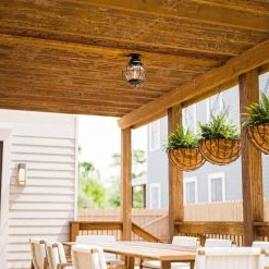 Greer 1-Light Black Outdoor Semi-Flush Mount Lantern with Caged Seeded Glass by Home Decorators Collection -Outlet Home Decorators Collection Store black home decorators collection outdoor flush mount lights hdp13671 44 1000