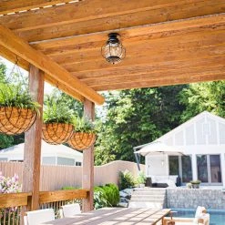 Greer 1-Light Black Outdoor Semi-Flush Mount Lantern with Caged Seeded Glass by Home Decorators Collection -Outlet Home Decorators Collection Store black home decorators collection outdoor flush mount lights hdp13671 4f 1000