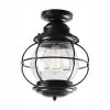 Greer 1-Light Black Outdoor Semi-Flush Mount Lantern with Caged Seeded Glass by Home Decorators Collection -Outlet Home Decorators Collection Store black home decorators collection outdoor flush mount lights hdp13671 64 1000