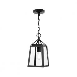 Blakeley Transitional 1-Light Black Outdoor Hanging Pendant with Beveled Glass by Home Decorators Collection