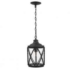 Walcott Manor 8 in. 1-Light Black Outdoor Transitional Pendant Light with Clear Seeded Glass by Home Decorators Collection