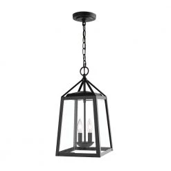 Blakeley Transitional 2-Light Black Outdoor Pendant with Beveled Glass by Home Decorators Collection