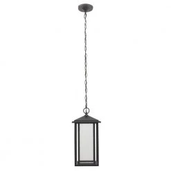 Mauvo Canyon Modern 1-Light Black Integrated LED Outdoor Dusk to Dawn Large Pendant Light with Seeded Glass by Home Decorators Collection