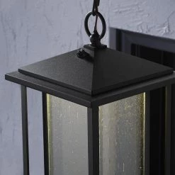 Mauvo Canyon Modern 1-Light Black Integrated LED Outdoor Dusk to Dawn Large Pendant Light with Seeded Glass by Home Decorators Collection -Outlet Home Decorators Collection Store black home decorators collection outdoor pendant lights lpnd 06005 del c3 1000