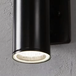 Riga Small Modern Black Integrated LED Outdoor Wall Cylinder Light Sconce by Home Decorators Collection -Outlet Home Decorators Collection Store black home decorators collection outdoor sconces 205218a 66 1000