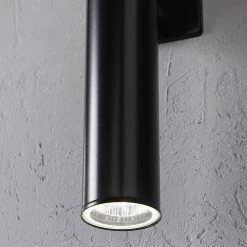 Riga Large Modern Black Integrated LED Outdoor Wall Cylinder Light Sconce by Home Decorators Collection -Outlet Home Decorators Collection Store black home decorators collection outdoor sconces 205219a 66 1000