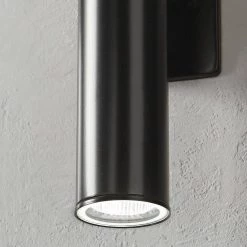 Riga Medium Modern Black Integrated LED Outdoor Wall Cylinder Light Sconce by Home Decorators Collection -Outlet Home Decorators Collection Store black home decorators collection outdoor sconces 205221a 66 1000