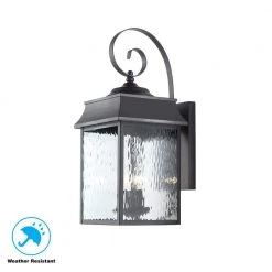 Scroll 2-Light Black Outdoor Wall Lantern Sconce with Water Glass by Home Decorators Collection -Outlet Home Decorators Collection Store black home decorators collection outdoor sconces 302360909 1d 1000