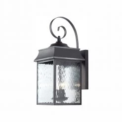 Scroll 2-Light Black Outdoor Wall Lantern Sconce with Water Glass by Home Decorators Collection