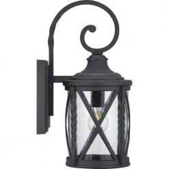Walcott Manor 8 in. One-Light Gilded Iron Industrial Outdoor Wall Lantern Sconce with Clear Seeded Glass by Home Decorators Collection -Outlet Home Decorators Collection Store black home decorators collection outdoor sconces 7954hdcbldi 44 1000