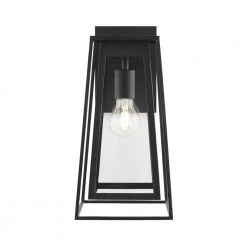 Bailey Medium Modern 1-Light Black Hardwired Double Frame Outdoor Wall Lantern Sconce with Clear Glass by Home Decorators Collection