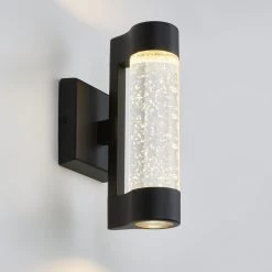 Ansel Black Integrated LED Indoor/Outdoor Modern Garage Light Wall Lantern Sconce Light Fixture with Bubble Glass by Home Decorators Collection -Outlet Home Decorators Collection Store black home decorators collection outdoor sconces amp105 hdcbl 1f 1000