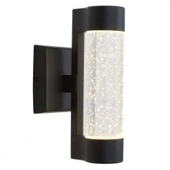 Ansel Black Integrated LED Indoor/Outdoor Modern Garage Light Wall Lantern Sconce Light Fixture with Bubble Glass by Home Decorators Collection