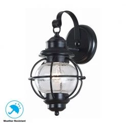 Greer 1-Light Black Exterior Wall Lantern Sconce with Caged Seeded Glass by Home Decorators Collection -Outlet Home Decorators Collection Store black home decorators collection outdoor sconces hdp13669 a0 1000