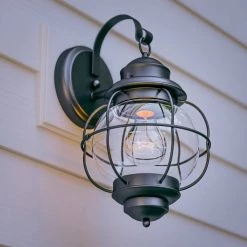 Greer 1-Light Black Exterior Wall Lantern Sconce with Caged Seeded Glass by Home Decorators Collection -Outlet Home Decorators Collection Store black home decorators collection outdoor sconces hdp13669 fa 1000