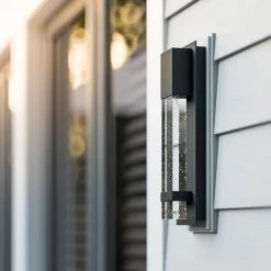 1-Light Black LED Integrated Outdoor Sconce Lantern Light with Seeded Glass by Home Decorators Collection -Outlet Home Decorators Collection Store black home decorators collection outdoor sconces hdp98270 31 1000