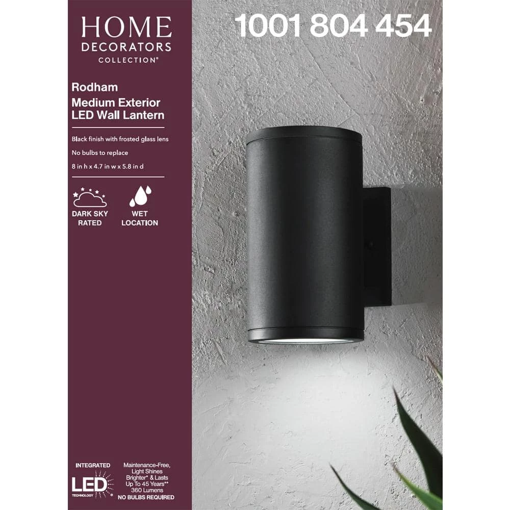 Rodham Black LED Outdoor Wall Lantern Sconce by Home Decorators Collection 8 Rodham Black LED Outdoor Wall Lantern Sconce by Home Decorators Collection - Image 6