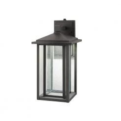 Mauvo Canyon Collection Black Outdoor Seeded Glass Dusk to Dawn Wall Lantern Sconce by Home Decorators Collection
