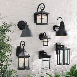 Mauvo Canyon Collection Black Outdoor Seeded Glass Dusk to Dawn Wall Lantern Sconce by Home Decorators Collection -Outlet Home Decorators Collection Store black home decorators collection outdoor sconces kb 06005 del 77 1000