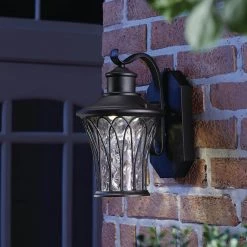 Avia Falls Black Outdoor LED Dusk to Dawn Wall Lantern Sconce by Home Decorators Collection -Outlet Home Decorators Collection Store black home decorators collection outdoor sconces led hd501 bk 40 1000