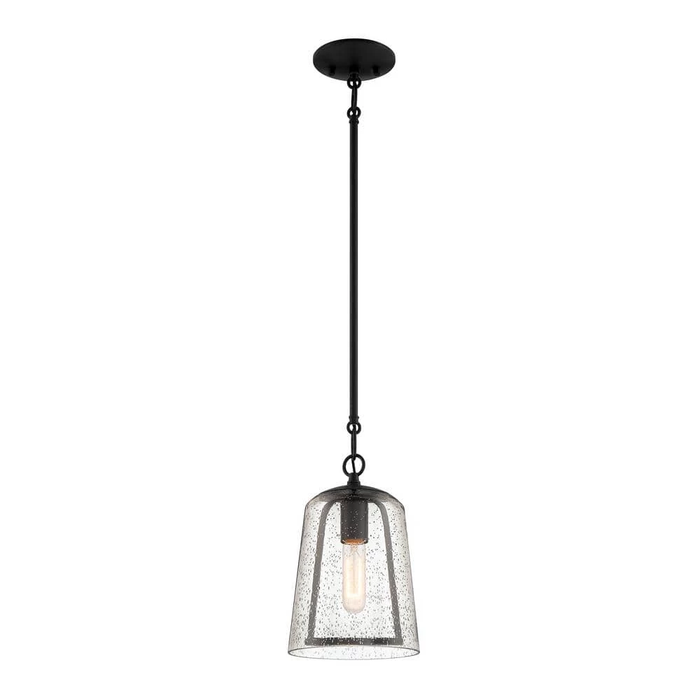 Desmond 7 in. 1-Light Modern Black Hanging Mini Pendant Light with Smoke Seeded Glass Shade by Home Decorators Collection 3 Desmond 7 in. 1-Light Modern Black Hanging Mini Pendant Light with Smoke Seeded Glass Shade by Home Decorators Collection