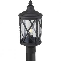 Walcott Manor 8 in. 1-Light Black Outdoor Transitional Post Light with Clear Seeded Glass by Home Decorators Collection -Outlet Home Decorators Collection Store black home decorators collection post light sets 1044hdcbldi 4f 1000