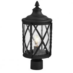 Walcott Manor 8 in. 1-Light Black Outdoor Transitional Post Light with Clear Seeded Glass by Home Decorators Collection