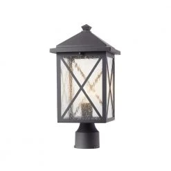 Wythe 1-Light Black Outdoor Post Top Light with Seeded Glass by Home Decorators Collection