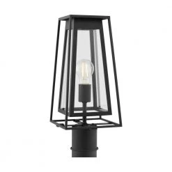 Bailey Modern 1-Light Black Outdoor Post Lantern Double Frame with Clear Glass by Home Decorators Collection -Outlet Home Decorators Collection Store black home decorators collection post light sets 8000501 12 1f 1000